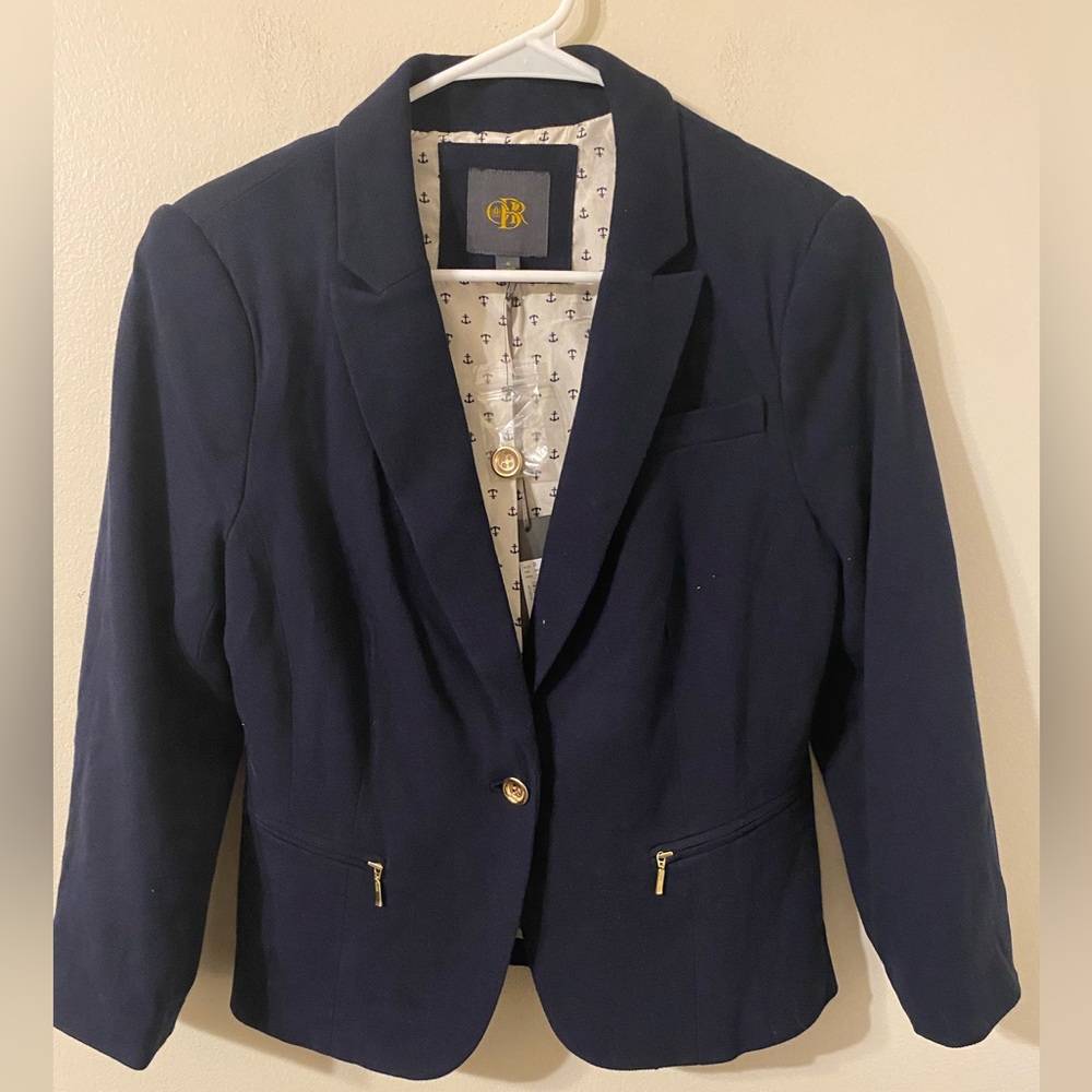 New NWT The Limited Outback Red Navy Blue 1-Button Blazer Sz 6 100% Cotton Small